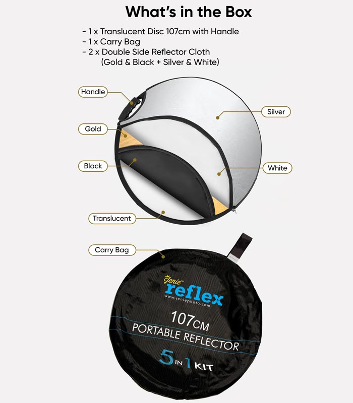 Jenie Reflex 5-in-1 Reflector with Handle 107 cm 1