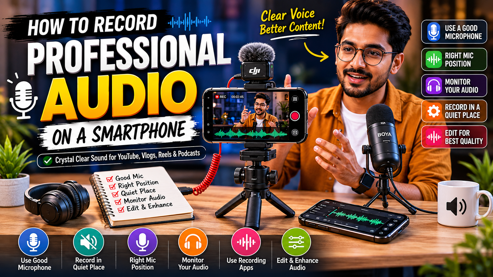 Professional smartphone audio recording setup Best microphone for smartphone videos Mobile filmmaking audio guide Smartphone vlogging microphone setup YouTube audio recording on smartphone Wireless microphone for content creators Professional mobile video recording setup
