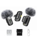 Hollyland Lark A1 Mini Duo Wireless Lavalier Microphone, 48kHz/24-bit Audio, 3-Level Noise Cancellation, 200m Range, Clip-On Mic for iPhone 15/16, Android, YouTube, Podcast & Vlog